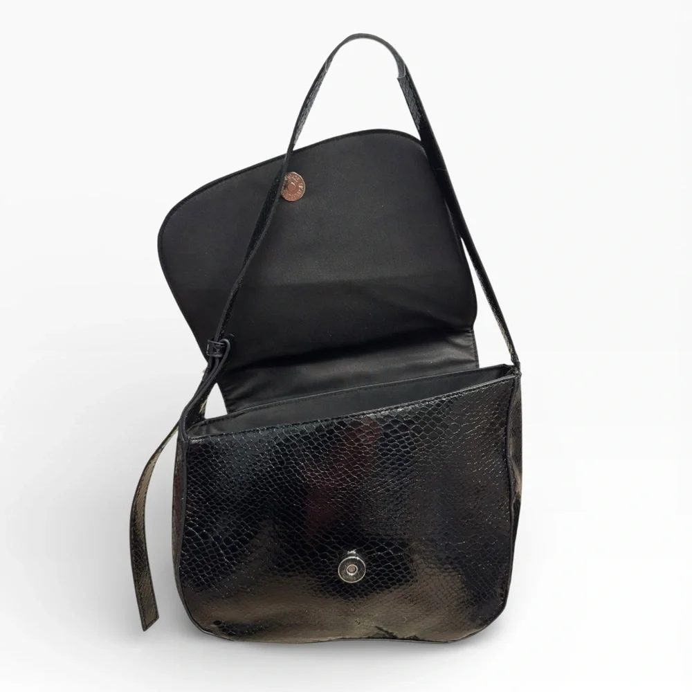 Topshop Black Croc Embossed Sara Shoulder Bag Faux Leather Chic Classic